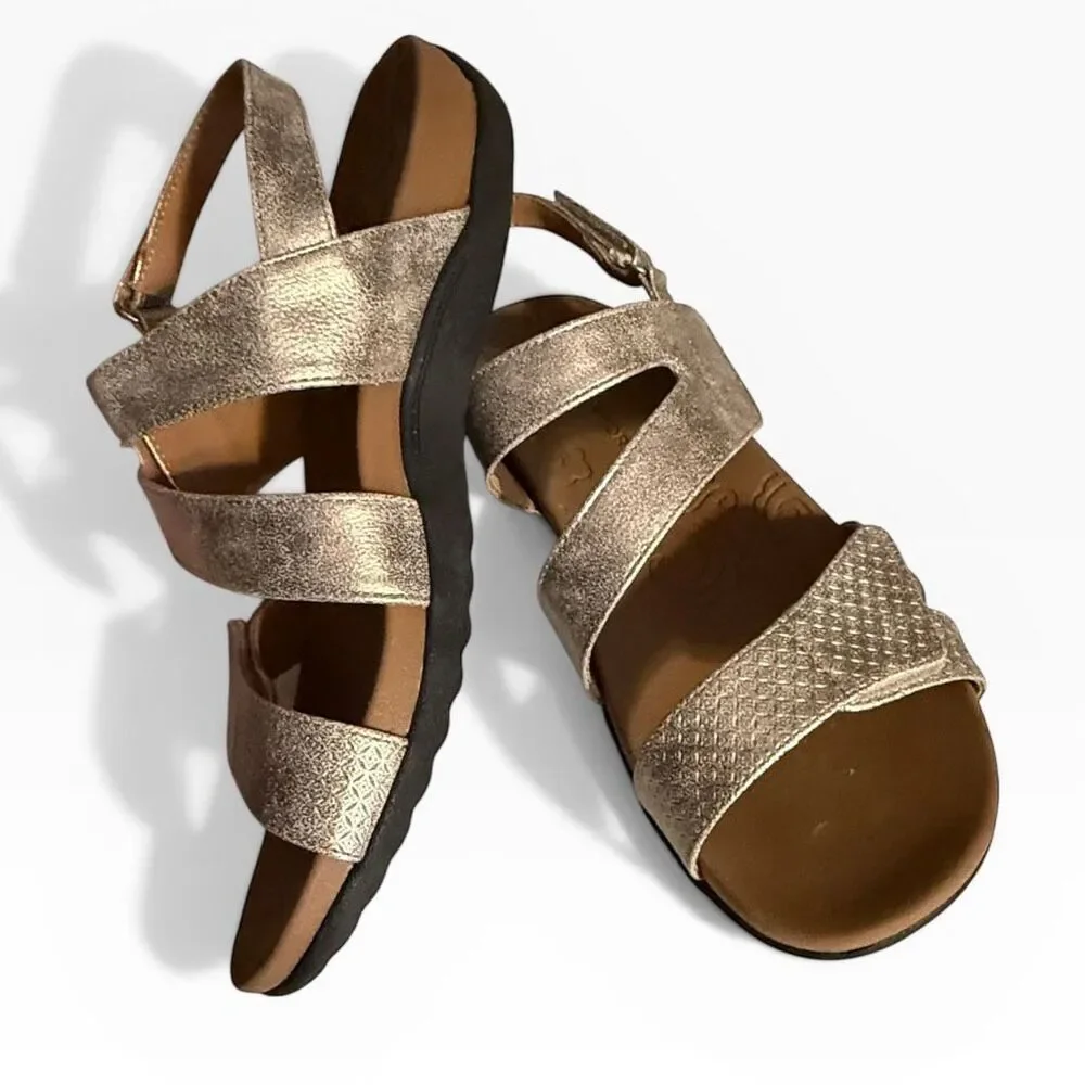 Rockport Ridge Asymmetrical Sandals Women's size 8.5 Adjustable Metallic Gold
